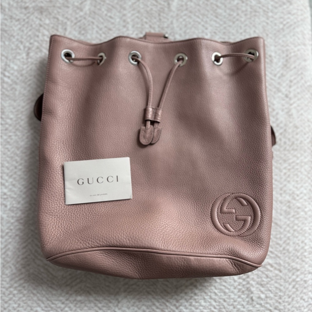 Gucci Pink Leather Drawstring Backpack - Picture 10 of 12